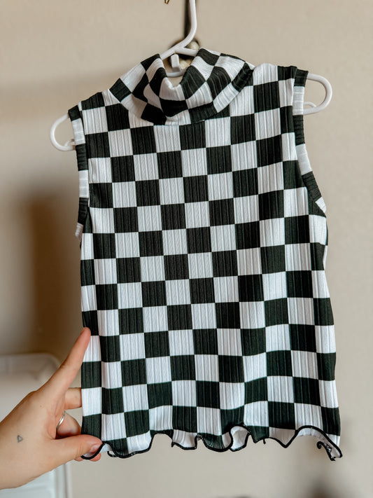 Checkered Mock Neck Tank